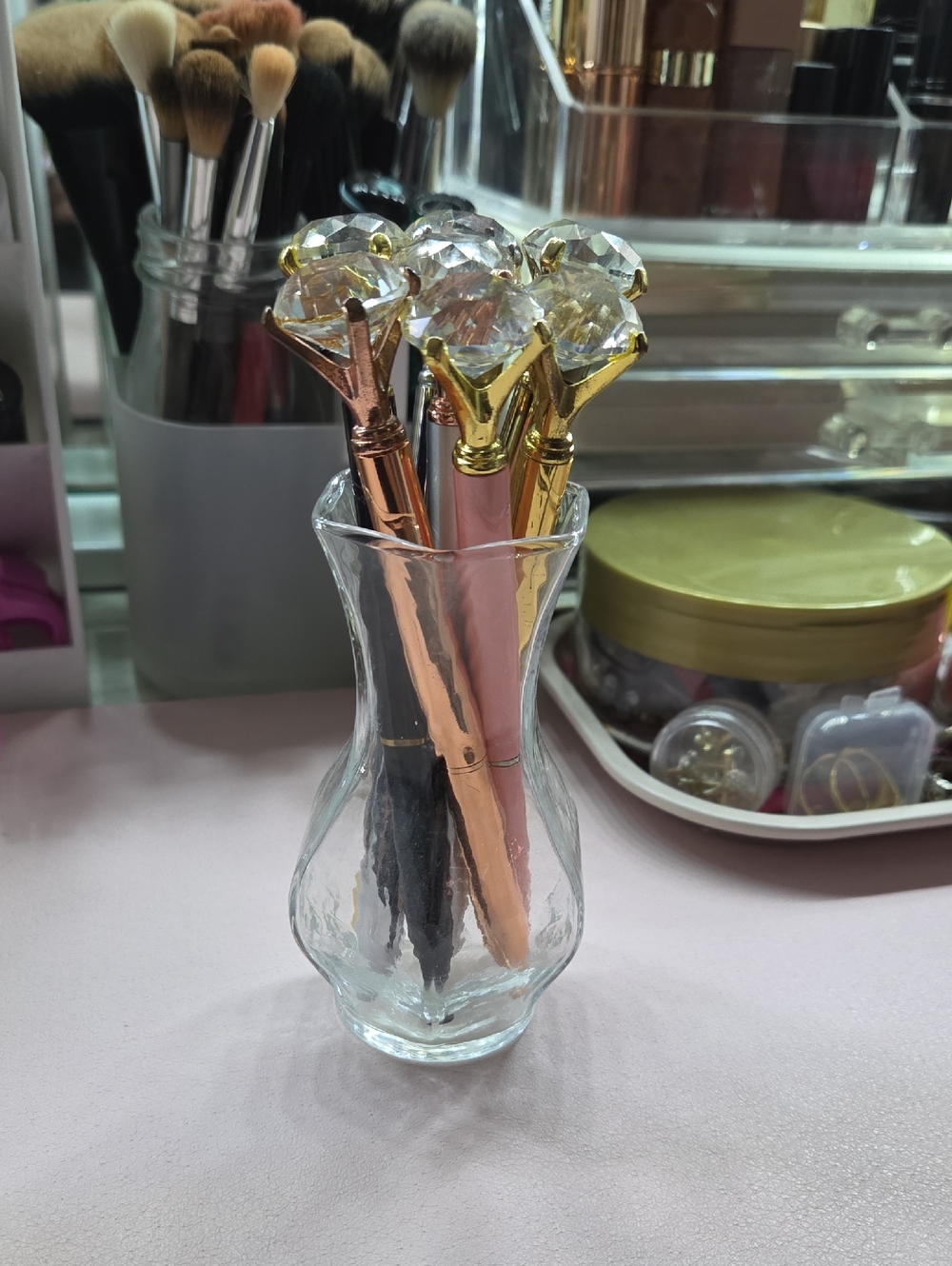 Crystal-Top Pens With Glass Pen Holder